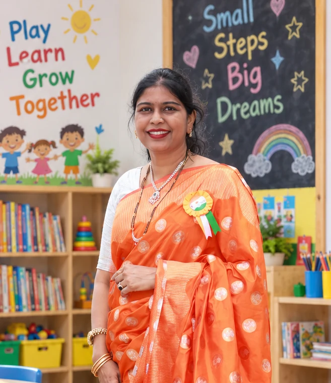 Preschool educator supporting a young learner